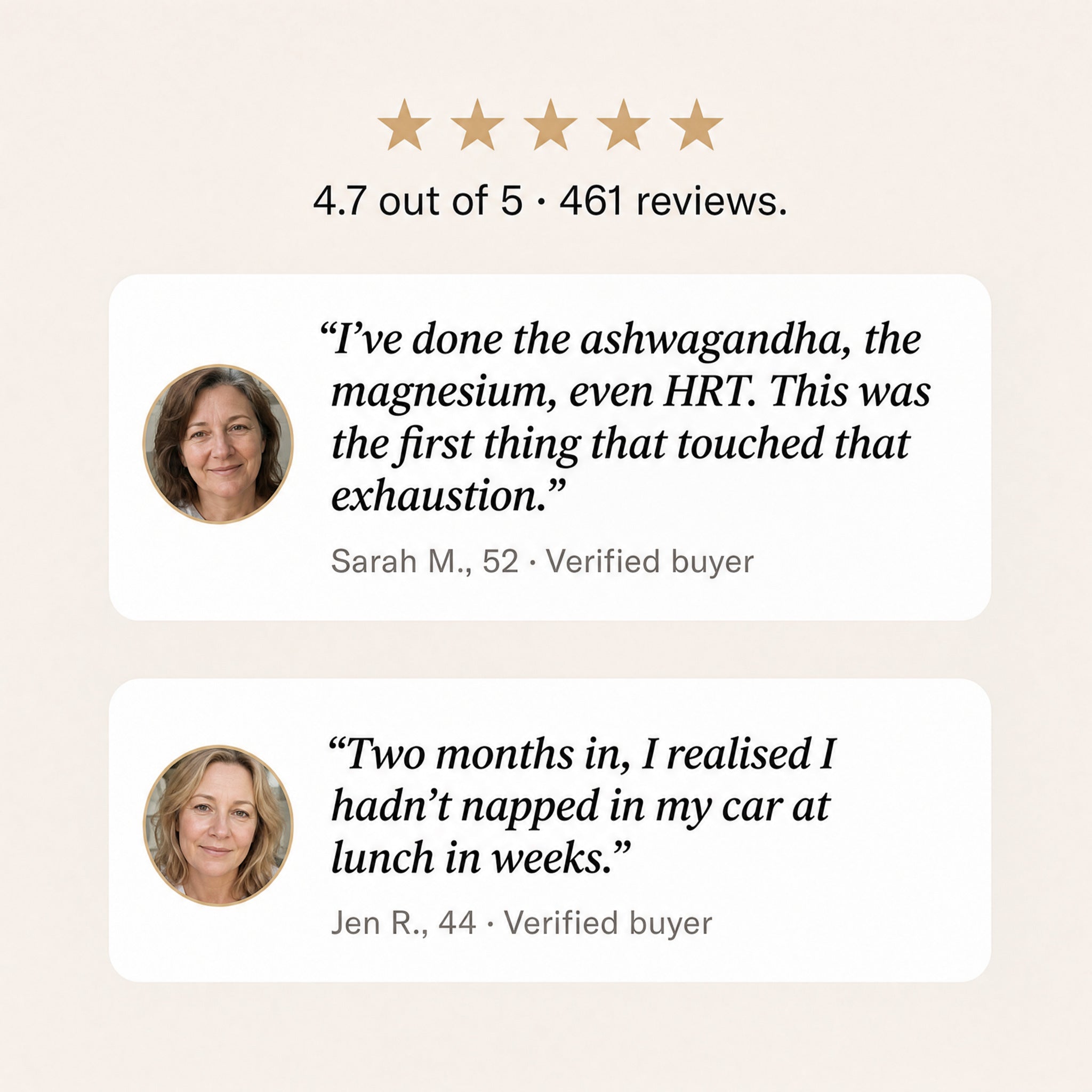 Customer reviews: 4.7 out of 5 from 461 reviews, with quotes from Sarah M. and Jen R.